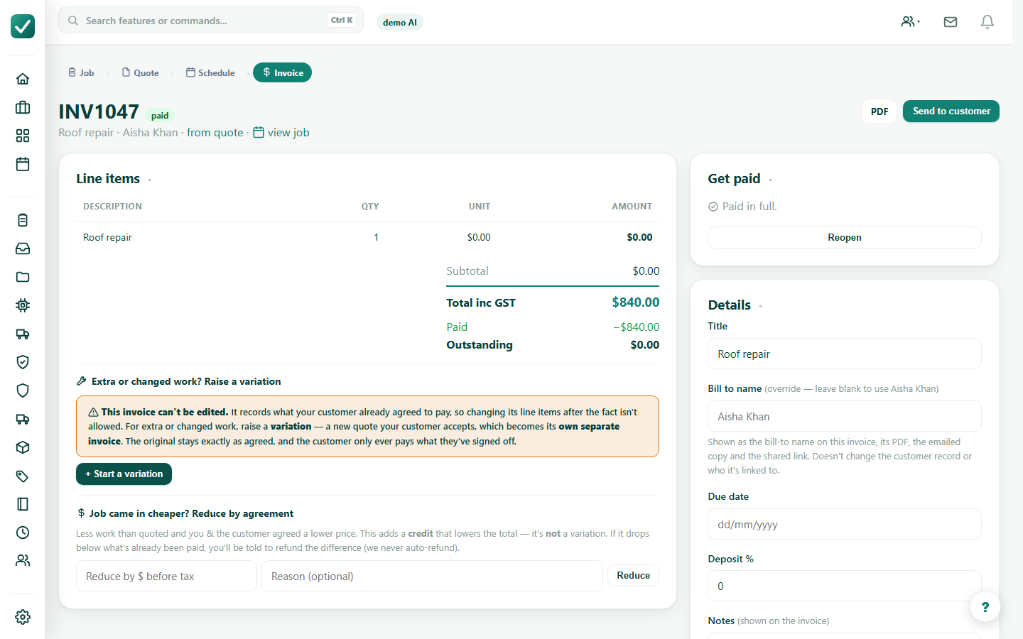 Take a payment - Collect or record payment