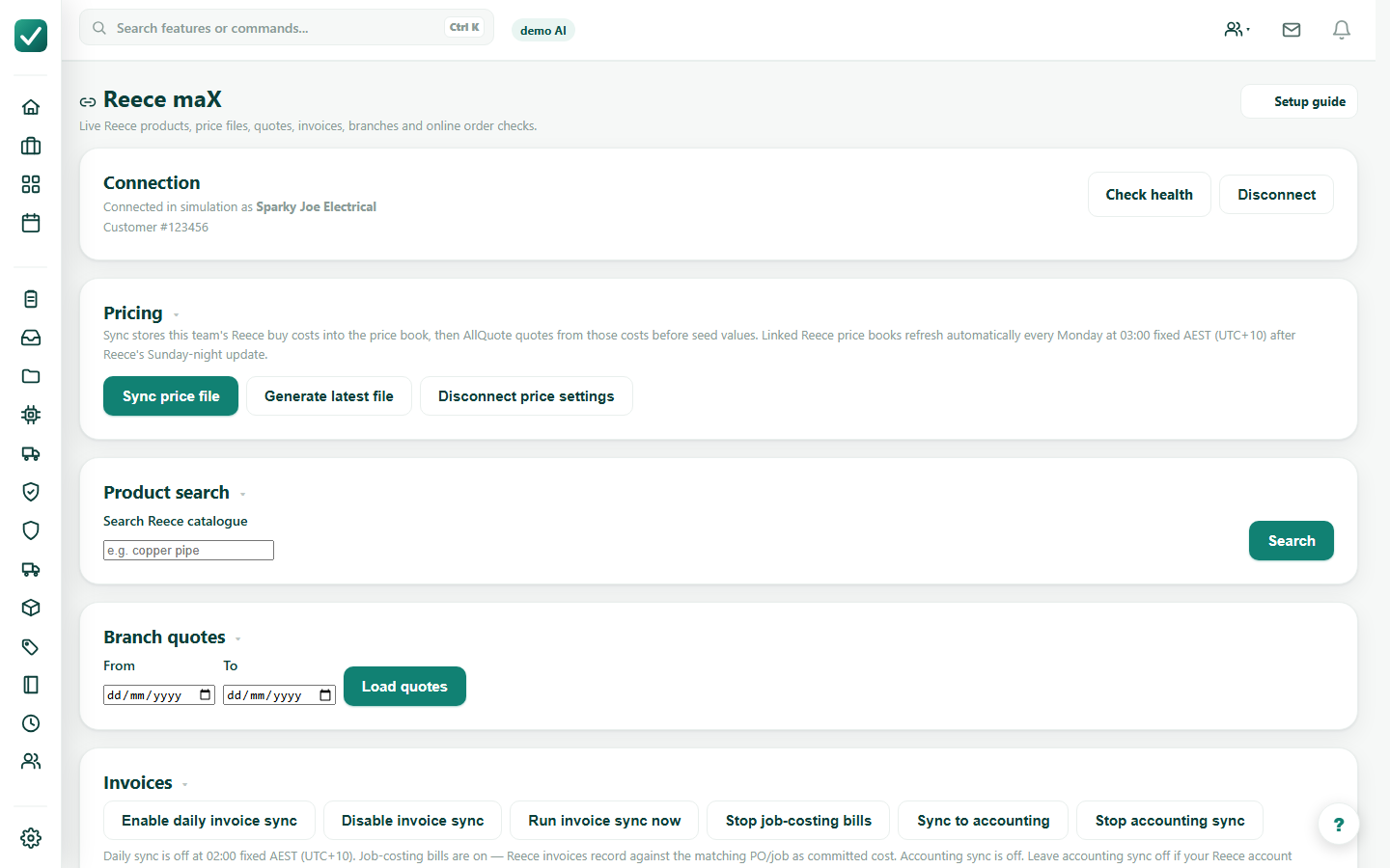 AllQuote purchase order started from Reece
